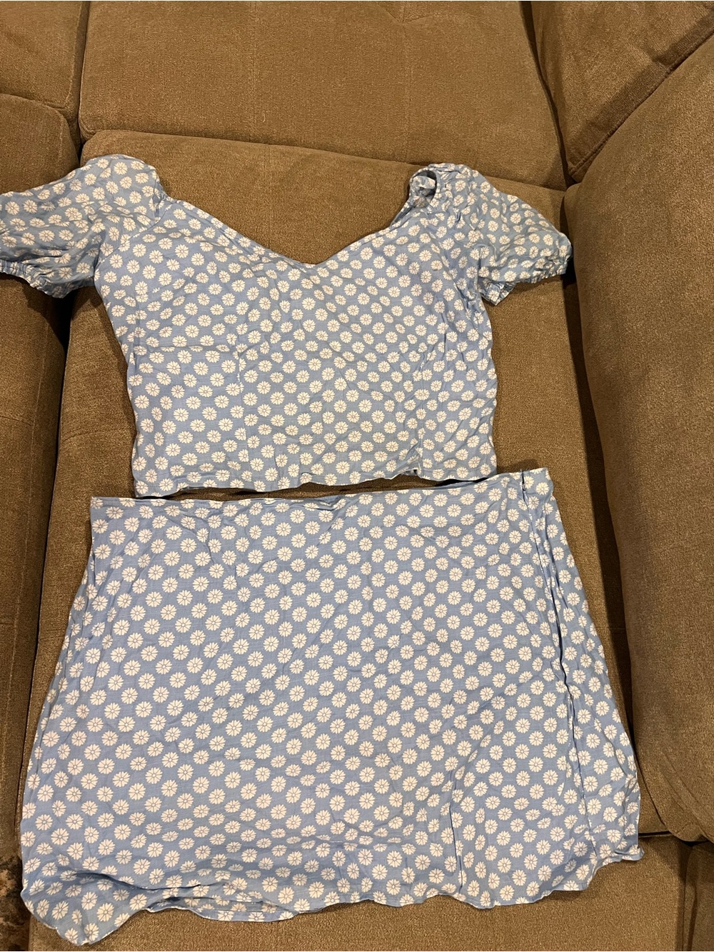 Abercrombie & Fitch Light Blue and White Floral Top with matching skirt